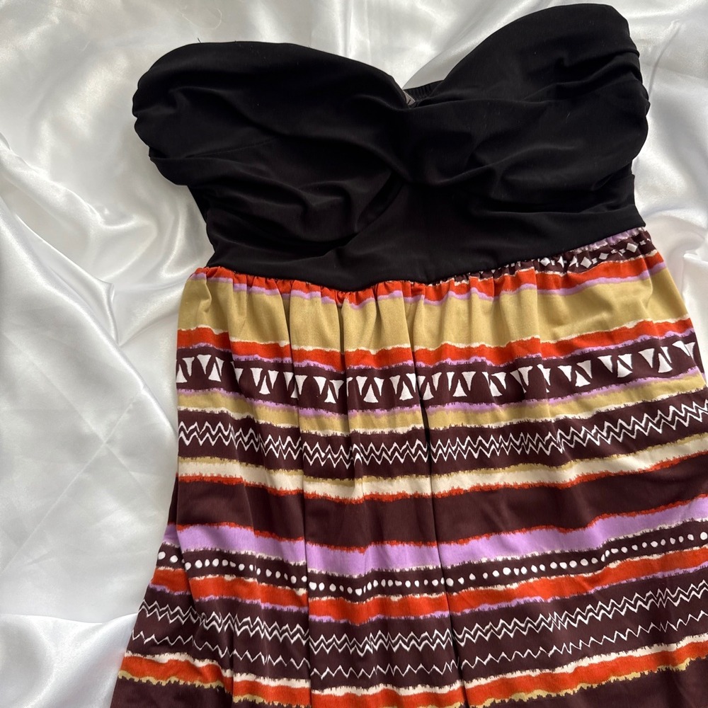 Kiwi Women Black Tribal Print Strapless Bubble Hem Mini Dress Small 8369-1